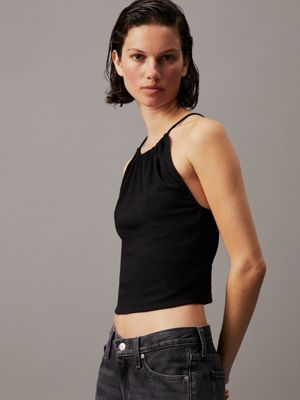 ck black tie detail sleeveless top for women calvin klein jeans