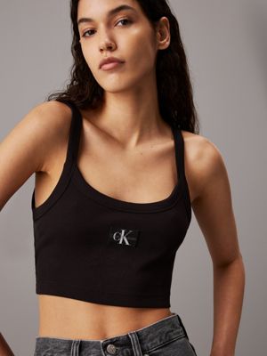 ck black ribbed cotton bralette top for women calvin klein jeans