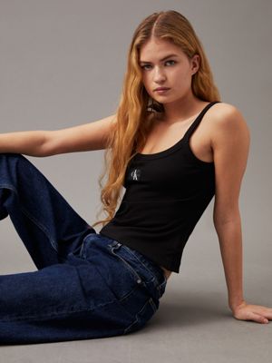 ck black ribbed cotton tank top for women calvin klein jeans