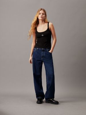 ck black ribbed cotton tank top for women calvin klein jeans