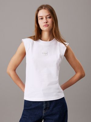 white relaxed sleeveless t-shirt for women calvin klein jeans