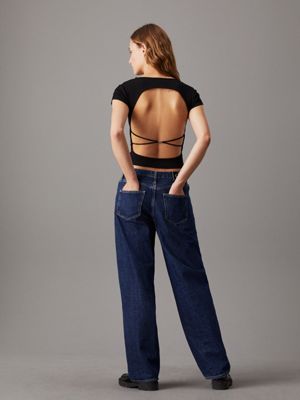 ck black tie detail open back top for women calvin klein jeans