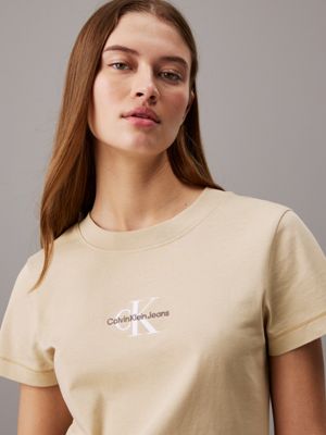 pale khaki slim monogram t-shirt for women calvin klein jeans