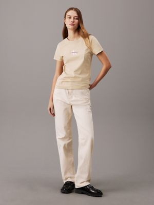 pale khaki slim monogram t-shirt for women calvin klein jeans