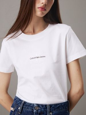 bright white slim monogram t-shirt for women calvin klein jeans