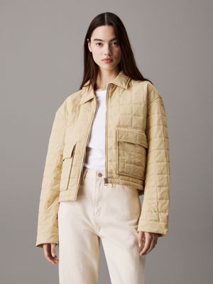 khaki short quilted jacket for women calvin klein jeans