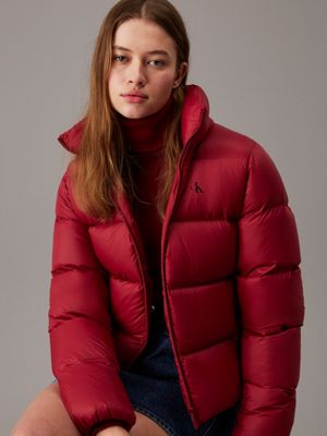 red currant short down puffer jacket for women calvin klein jeans