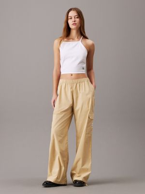 pale khaki cotton utility trousers for women calvin klein jeans