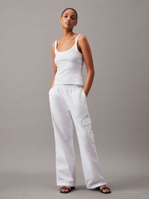 bright white cotton utility trousers for women calvin klein jeans