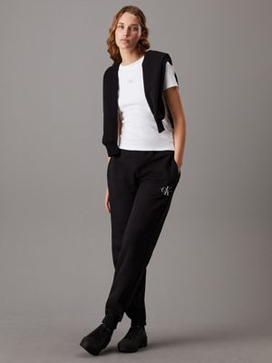 ck black relaxed monogram fleece joggers for women calvin klein jeans