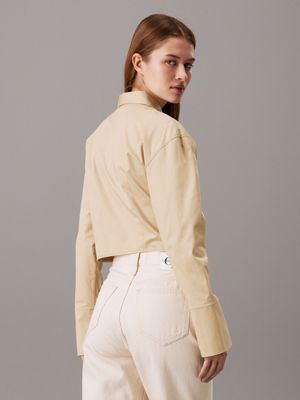 pale khaki slim cropped zip up shirt for women calvin klein jeans