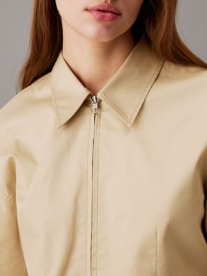 pale khaki slim cropped zip up shirt for women calvin klein jeans