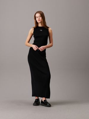 ck black soft ribbed lyocell maxi skirt for women calvin klein jeans