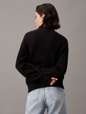 ck black relaxed ribbed cotton jumper for women calvin klein jeans