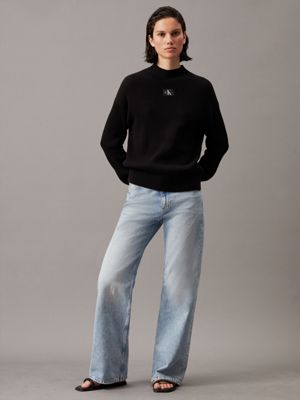 ck black relaxed ribbed cotton jumper for women calvin klein jeans