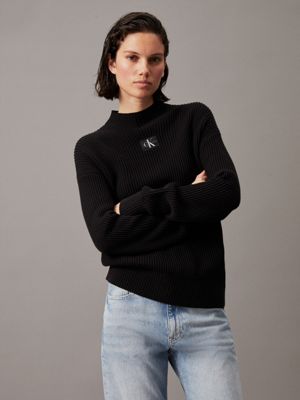 black relaxed ribbed cotton jumper for women calvin klein jeans