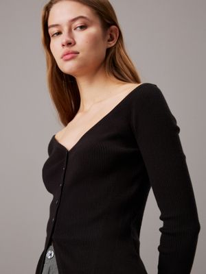 ck black slim ribbed cotton cardigan for women calvin klein jeans