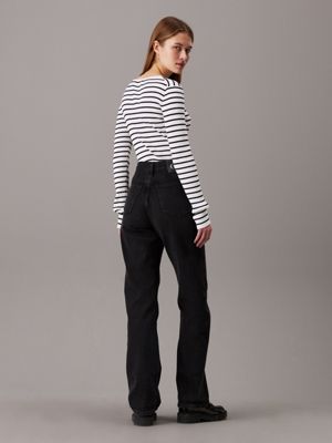 ck black / bright white striped slim ribbed lyocell jumper for women calvin klein jeans