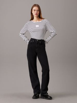 ck black / bright white striped slim ribbed lyocell jumper for women calvin klein jeans