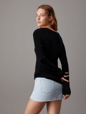 ck black slim ribbed lyocell jumper for women calvin klein jeans