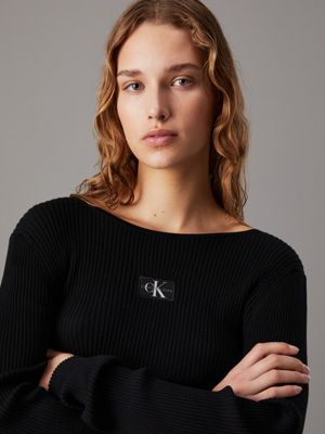 ck black slim ribbed lyocell jumper for women calvin klein jeans