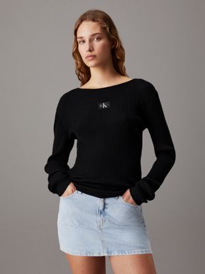 black slim ribbed lyocell jumper for women calvin klein jeans