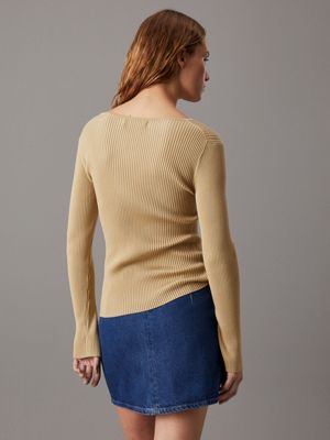 pale khaki slim ribbed lyocell jumper for women calvin klein jeans