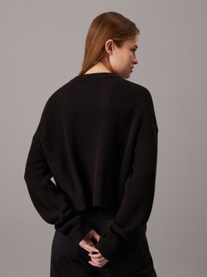 ck black ribbed cotton monogram jumper for women calvin klein jeans