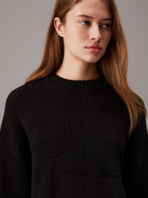 ck black ribbed cotton monogram jumper for women calvin klein jeans