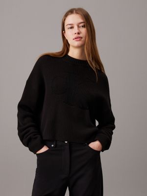 black ribbed cotton monogram jumper for women calvin klein jeans