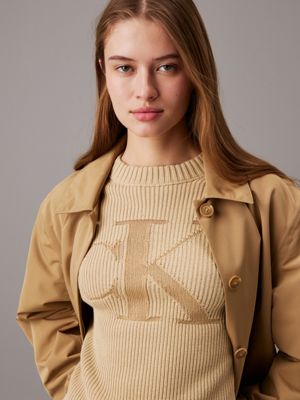 pale khaki ribbed cotton monogram jumper for women calvin klein jeans