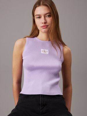 pastel lilac slim ribbed lyocell tank top for women calvin klein jeans