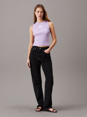 pastel lilac slim ribbed lyocell tank top for women calvin klein jeans