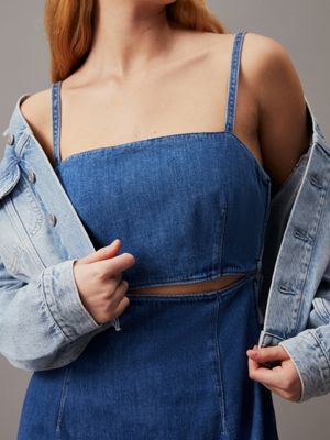 denim medium tie back denim mini dress for women calvin klein jeans