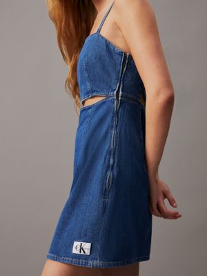 denim medium tie back denim mini dress for women calvin klein jeans