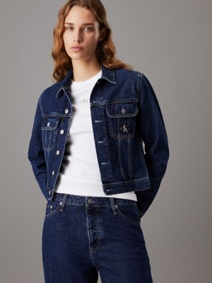 Calvin klein blue leather jacket online