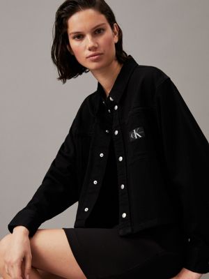 denim black cropped denim dad shirt for women calvin klein jeans