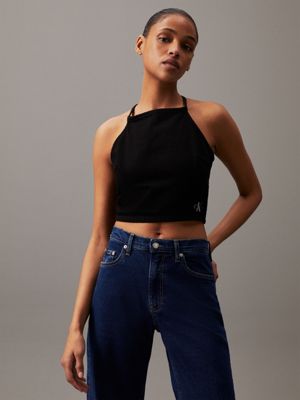 denim black tie back denim top for women calvin klein jeans