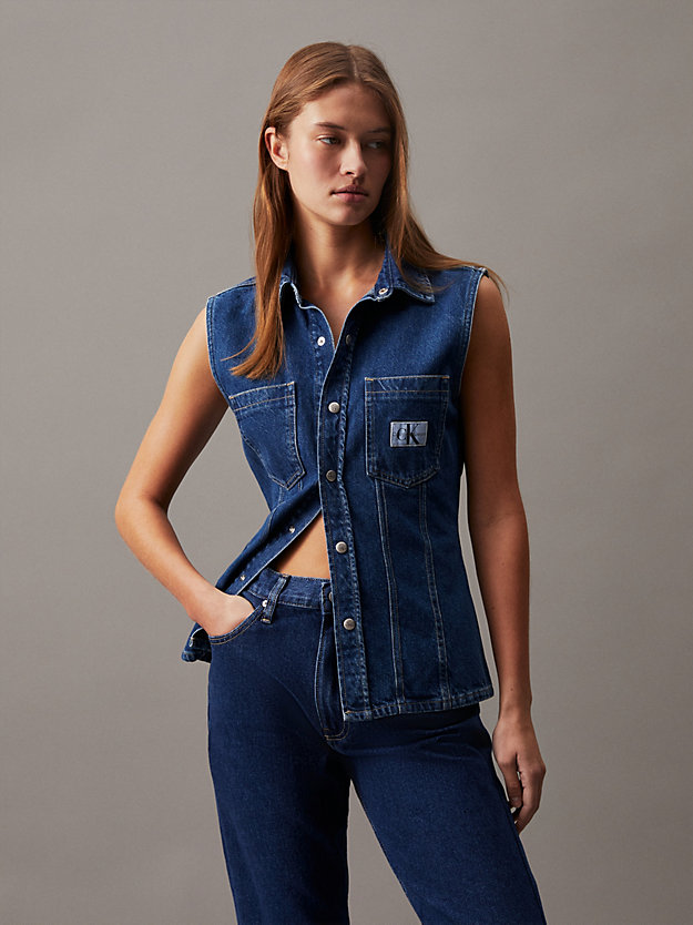 denim medium sleeveless denim shirt for women calvin klein jeans