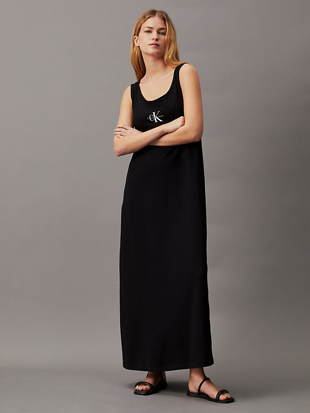 black sukienka maxi bez rękawów z bawełny ściągaczowej dla kobiety - calvin klein jeans