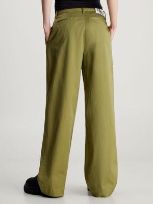 dark juniper cotton twill straight trousers for women calvin klein jeans