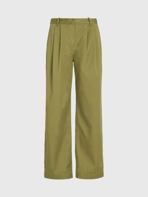 dark juniper cotton twill straight trousers for women calvin klein jeans