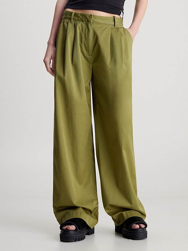 pantalones straight de sarga de algodón green de mujeres calvin klein jeans