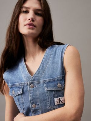 denim medium sleeveless denim mini dress for women calvin klein jeans