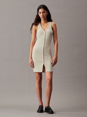 Calvin Klein ribbed tank logo mini dress in beige