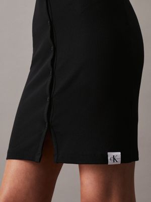 ck black ribbed buttoned mini tank dress for women calvin klein jeans