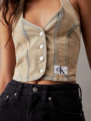 denim medium fitted denim halter neck gilet for women calvin klein jeans