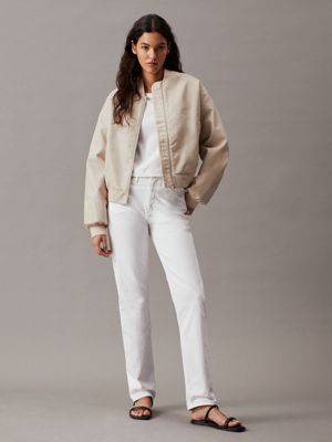 eggshell faux leather bomber jacket for women calvin klein jeans