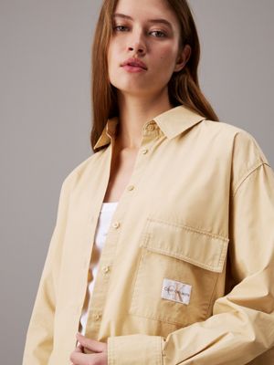 pale khaki oversized cotton utility shirt for women calvin klein jeans