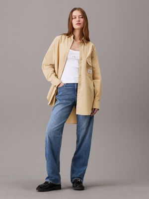 pale khaki oversized cotton utility shirt for women calvin klein jeans